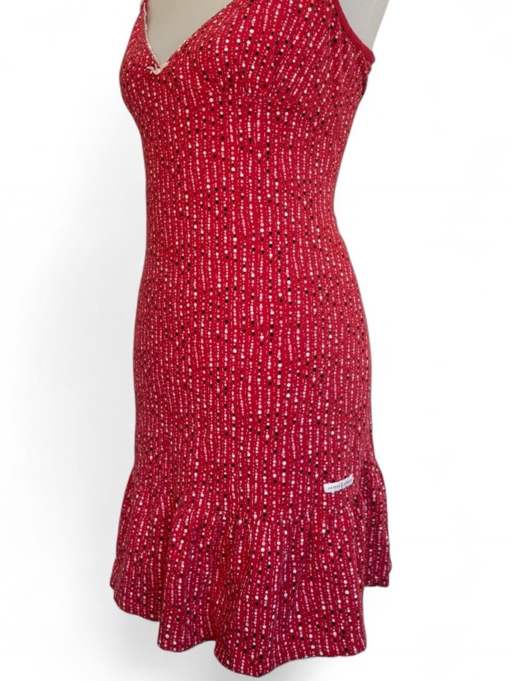 British designer Jasper Conran red polka dot dress.